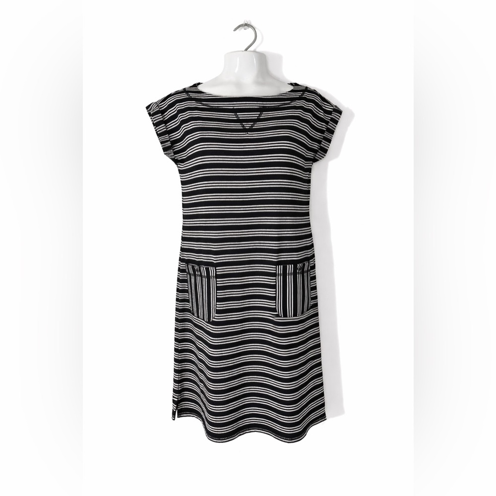 Talbots L Small Nautical French Girl Striped Cap Sleeve Shift Dress Navy White